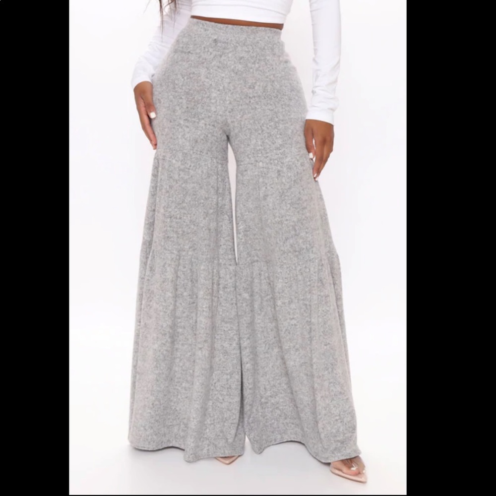 Fashion Nova Want to Cuddle Wide Leg Pant Heather Grey